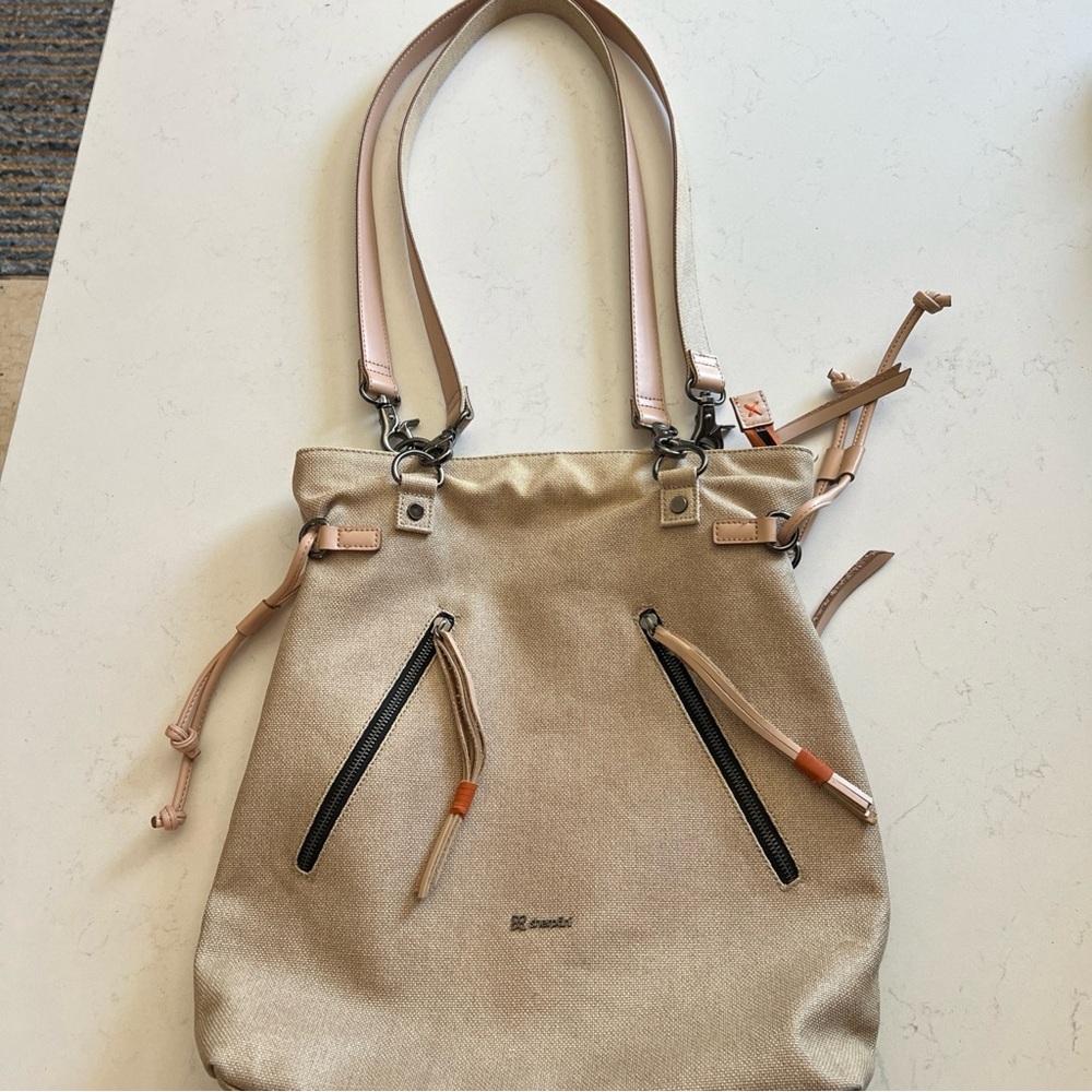 Sherpani Tan Tote Bag with Structured Design and Top Handles